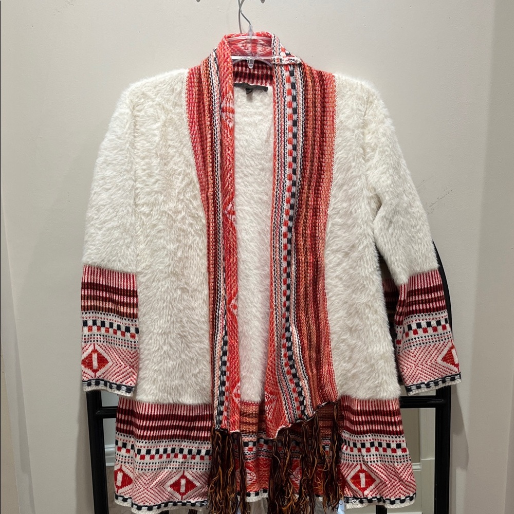Cozy White and Red Patterned Teddy Jacket